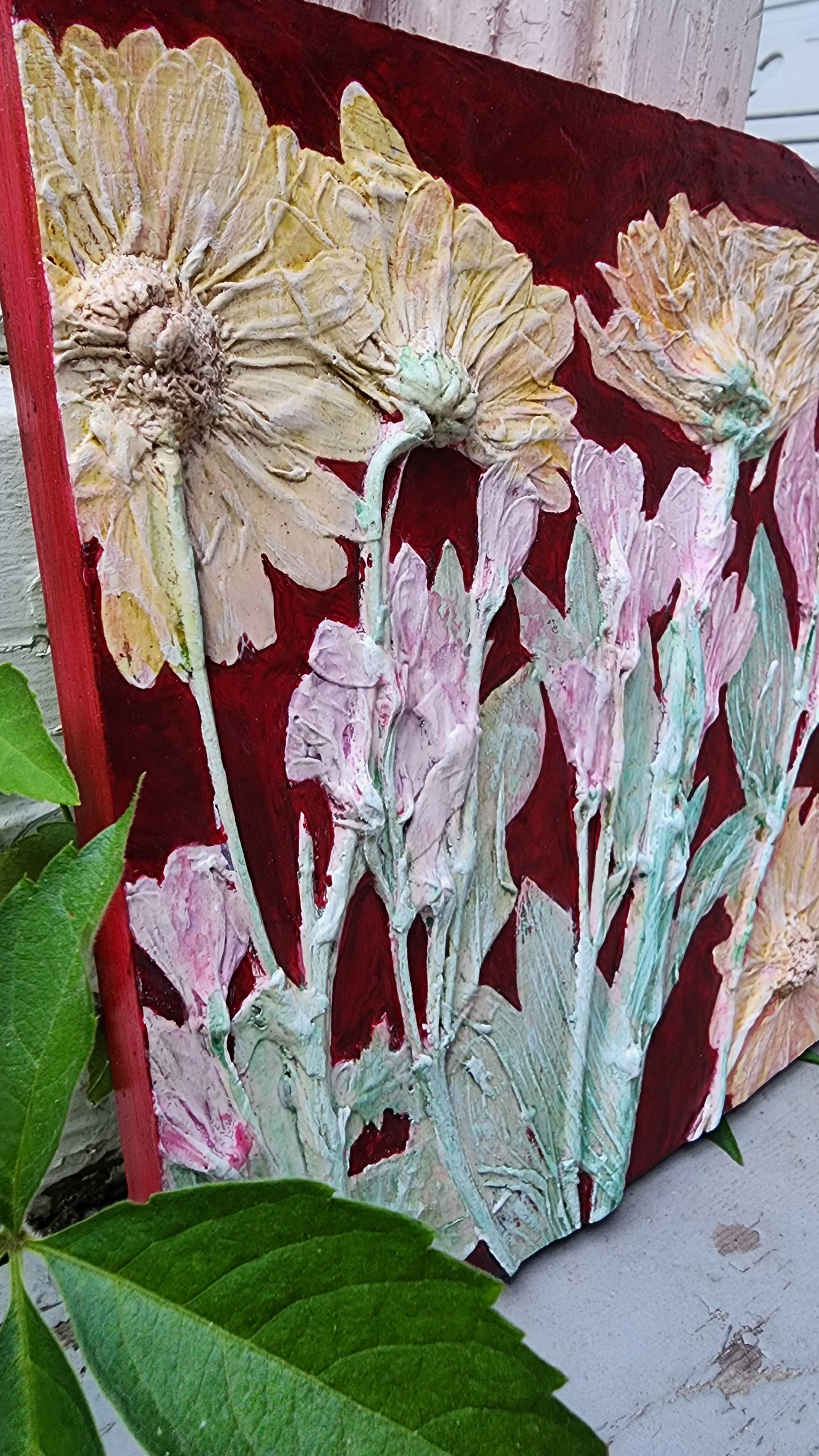 Plaster Botanical Bas Relief Artwork