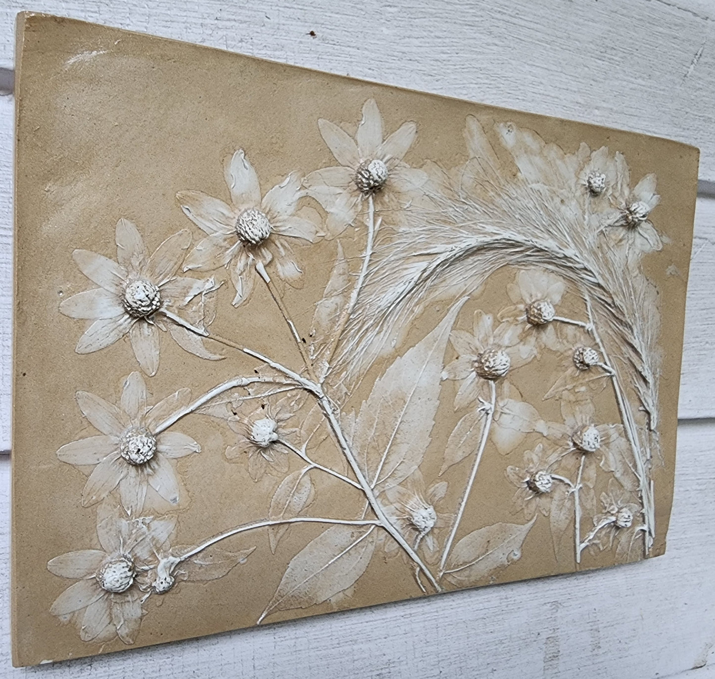 Plaster Botanical Bas Relief Artwork