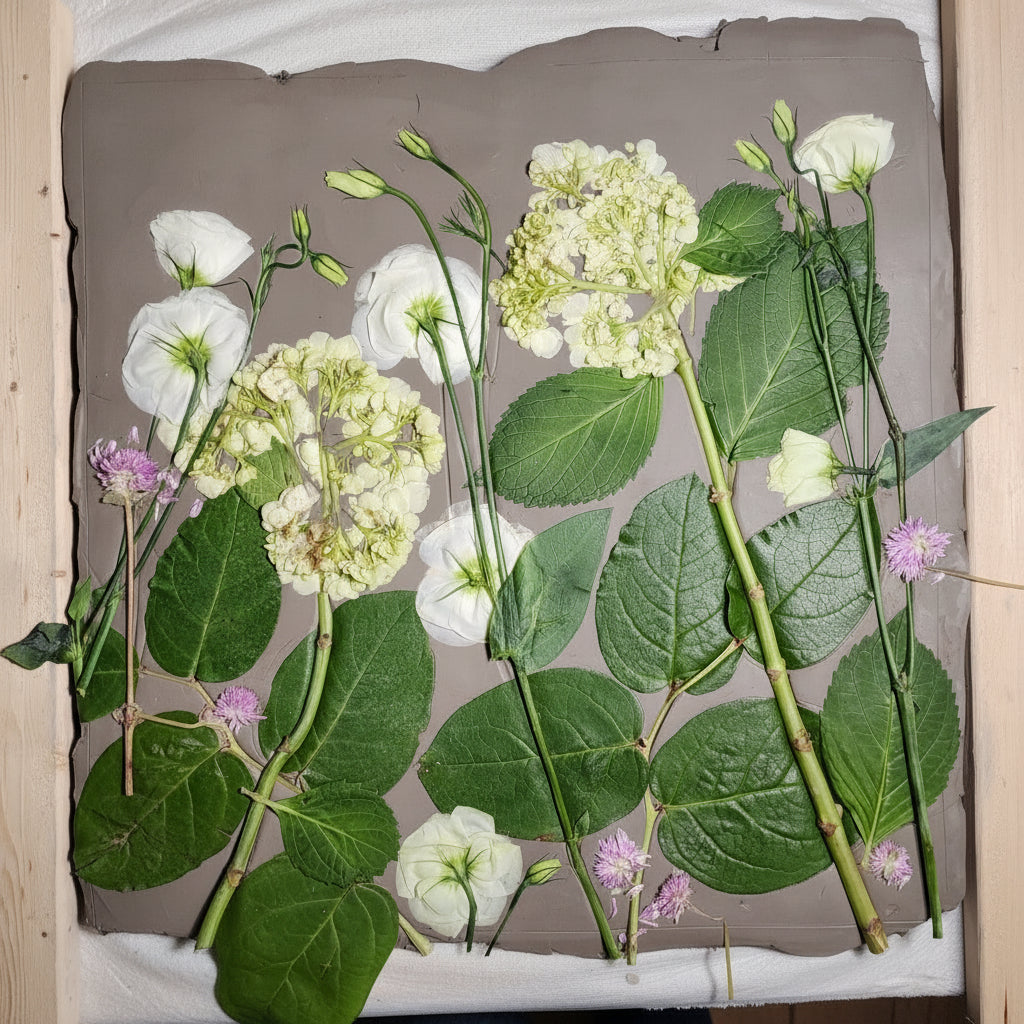 Plaster Botanical Bas Relief Artwork - Hydrangea Dark