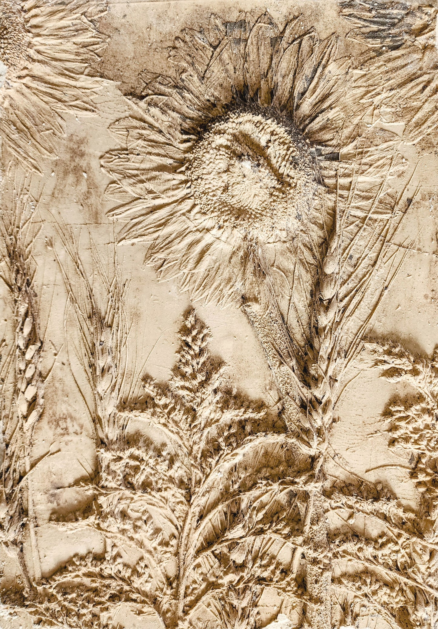 Plaster Botanical Bas Relief Artwork