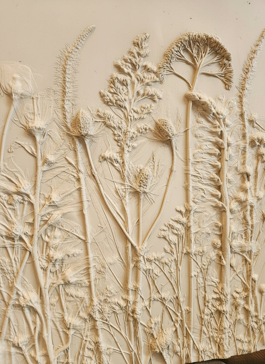 Plaster Botanical Bas Relief Artwork