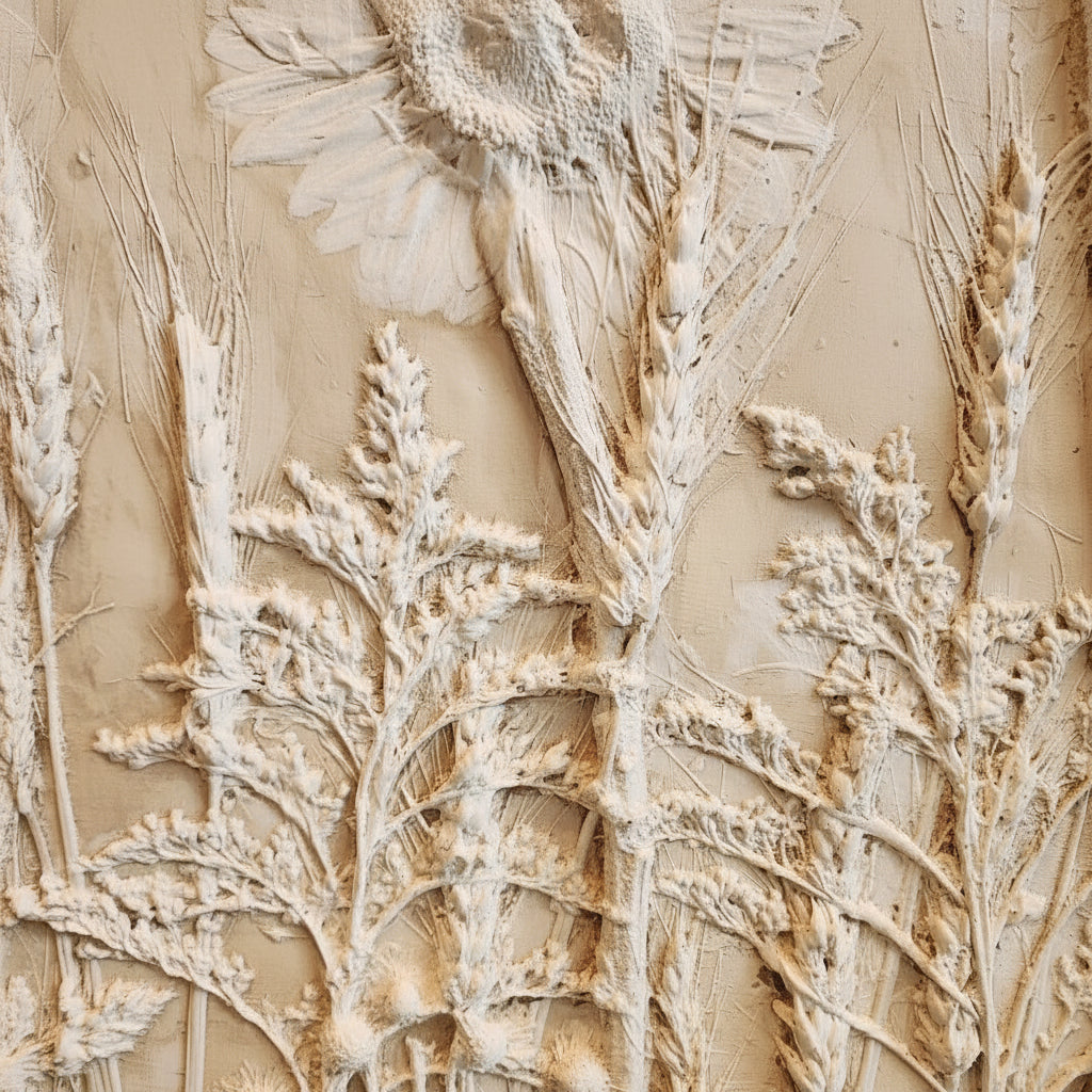 Plaster Botanical Bas Relief Artwork