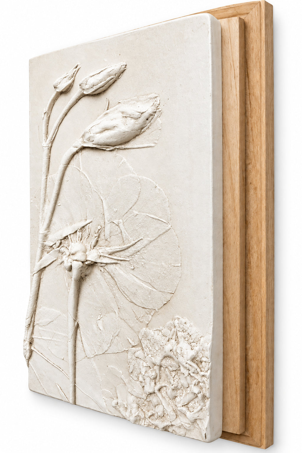 Lisianthus Plaster Botanical Bas Relief Wall Art