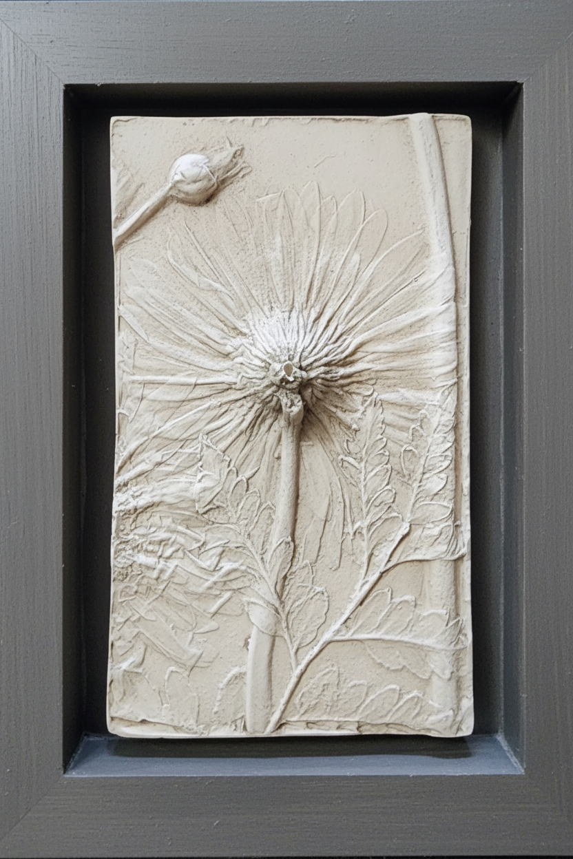 Plaster Botanical Bas Relief Artwork