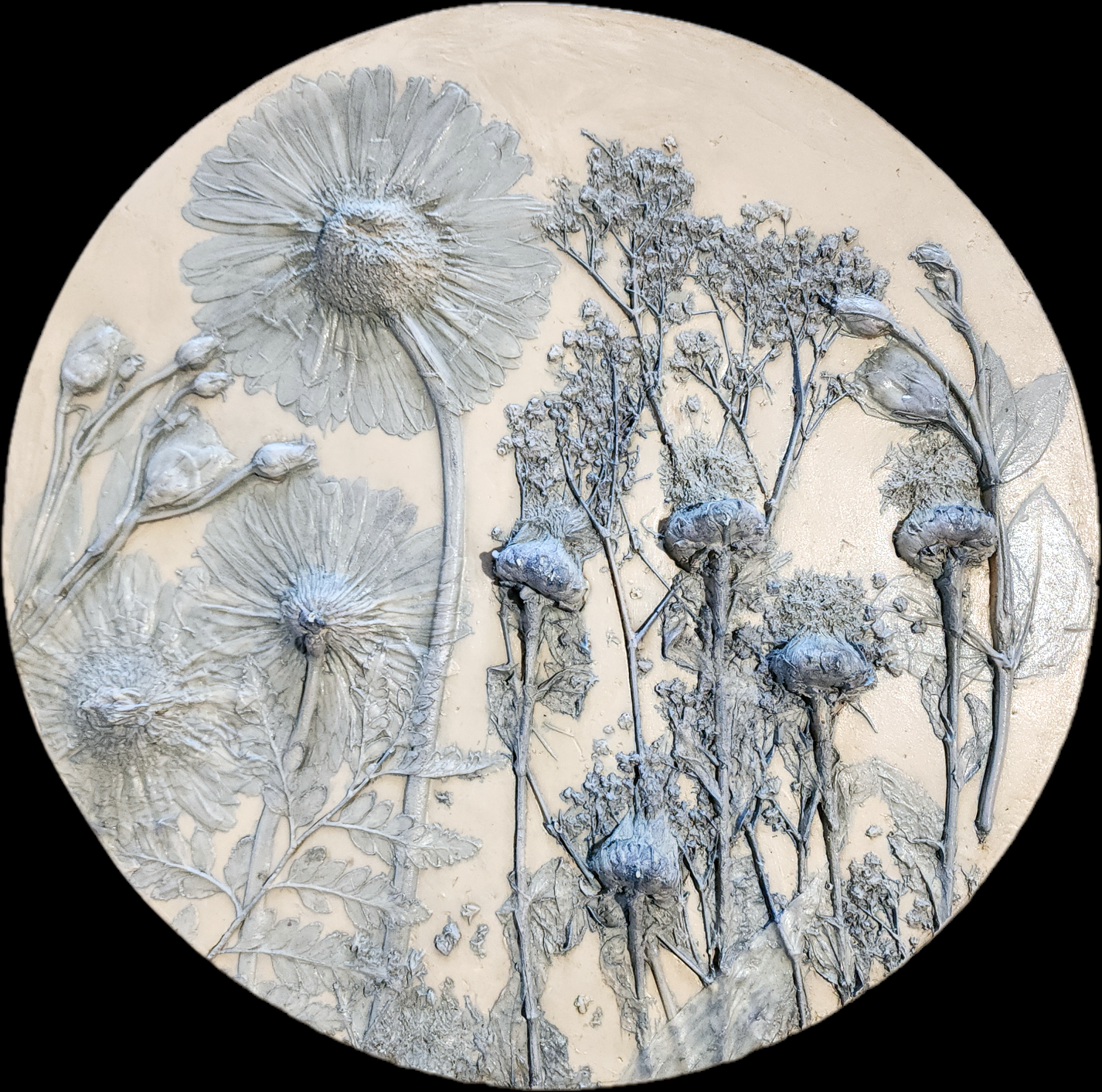 Plaster Botanical Bas Relief Artwork