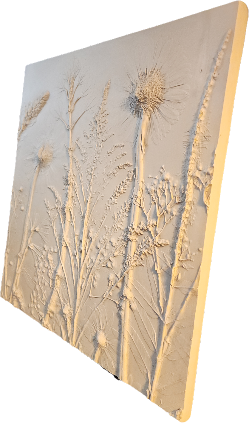 Plaster Botanical Bas Relief Artwork