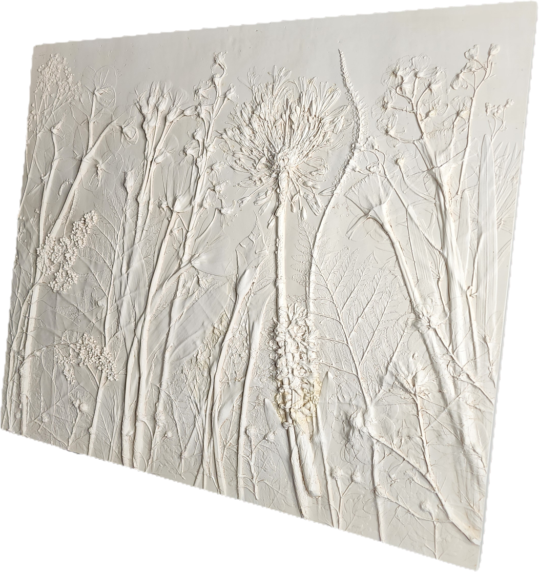 Plaster Botanical Bas Relief Artwork