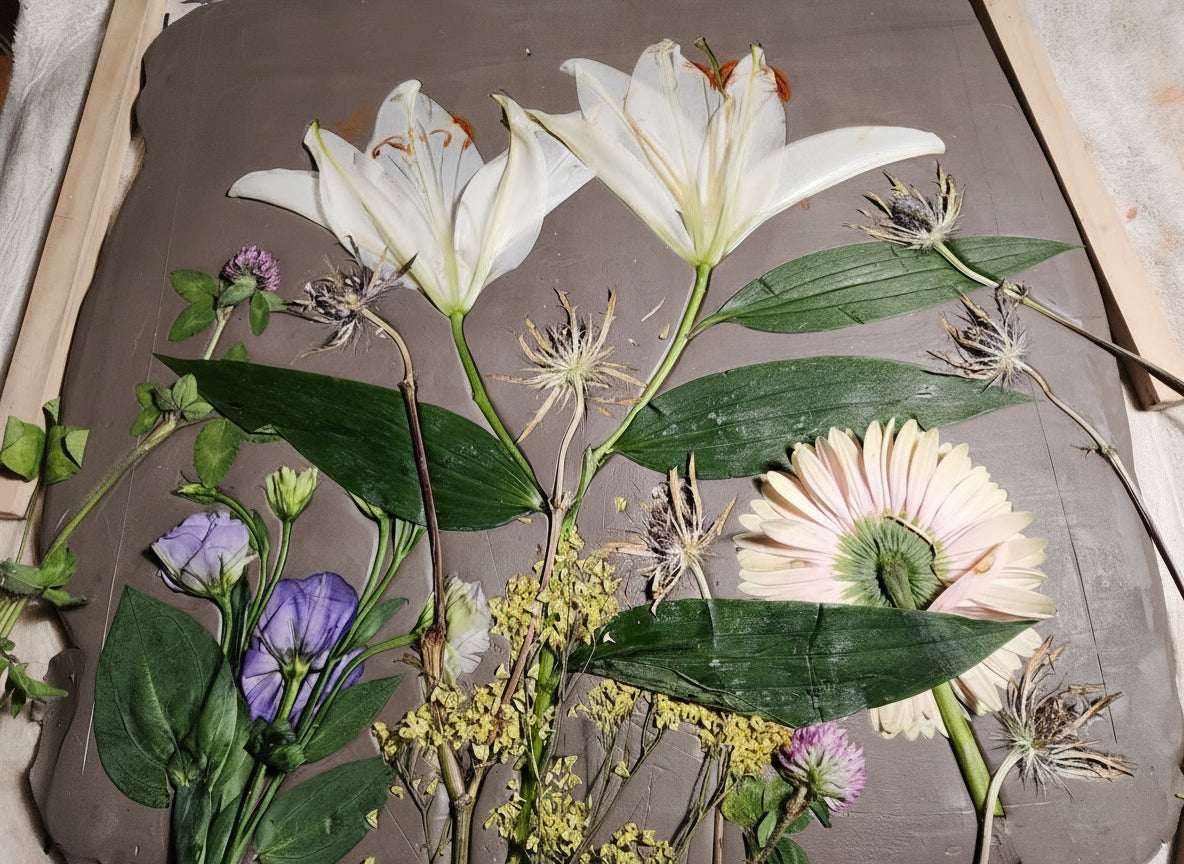 Plaster Botanical Bas Relief Artwork - Lily Light