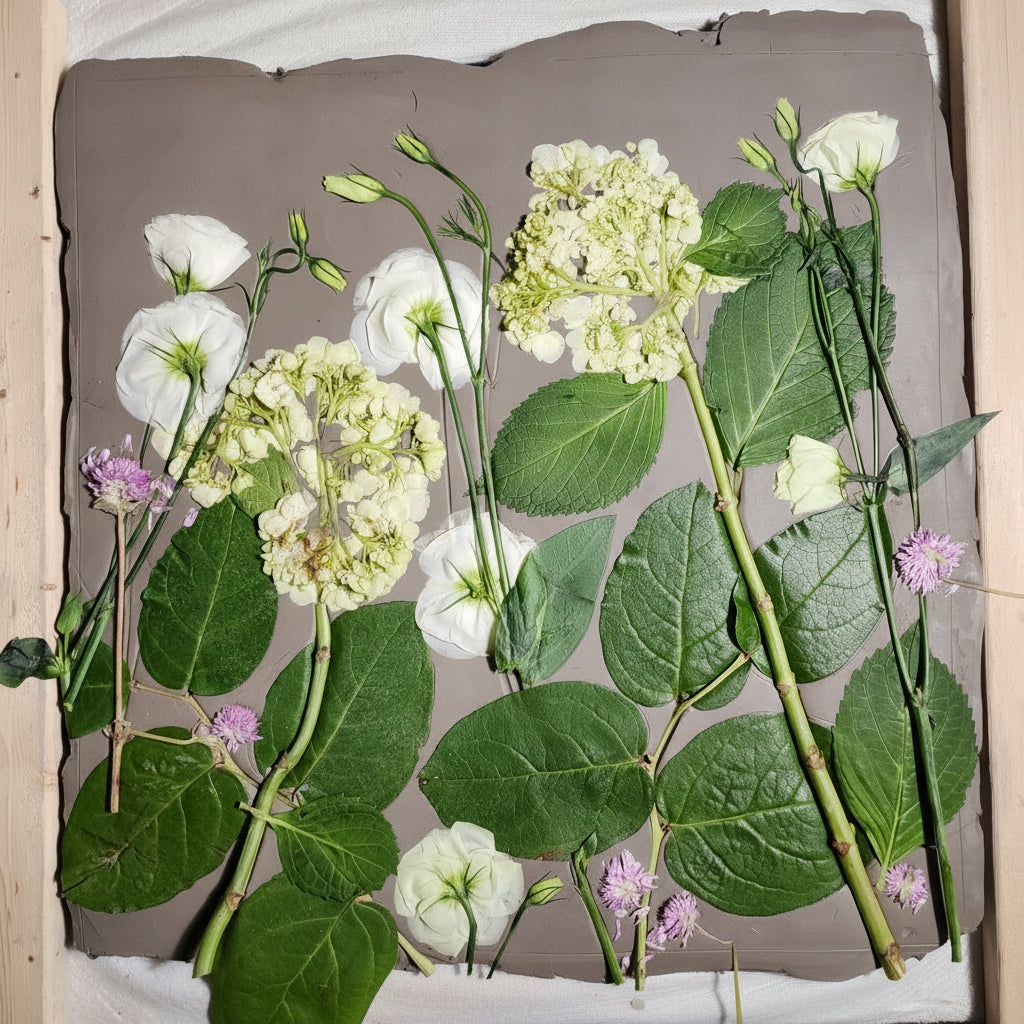 Plaster Botanical Bas Relief Artwork - Hydrangea Light