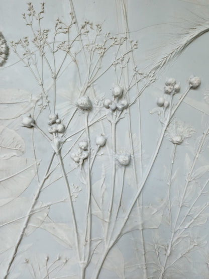 Plaster Botanical Bas Relief Artwork