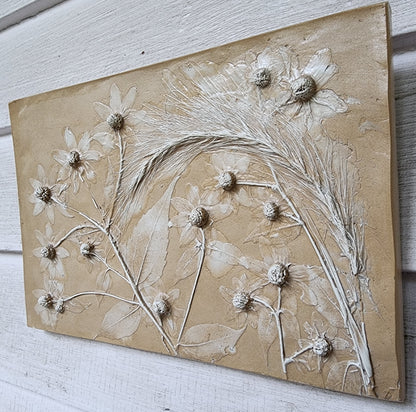 Plaster Botanical Bas Relief Artwork