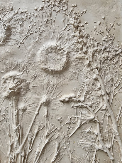 Plaster Botanical Bas Relief Artwork