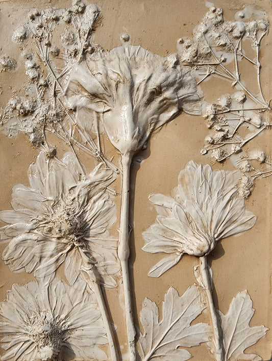 Plaster Botanical Bas Relief Artwork