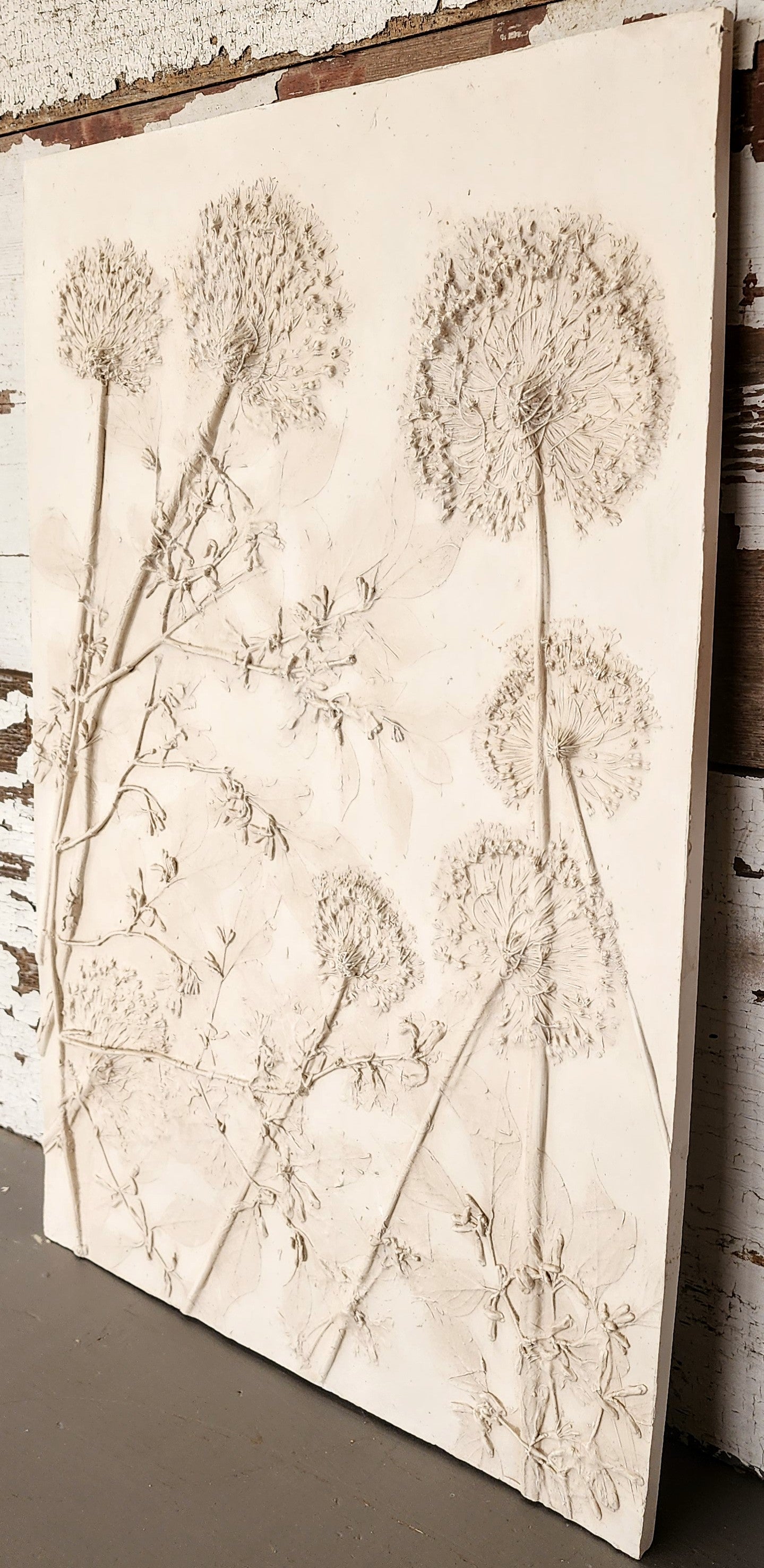 Plaster Botanical Bas Relief Artwork