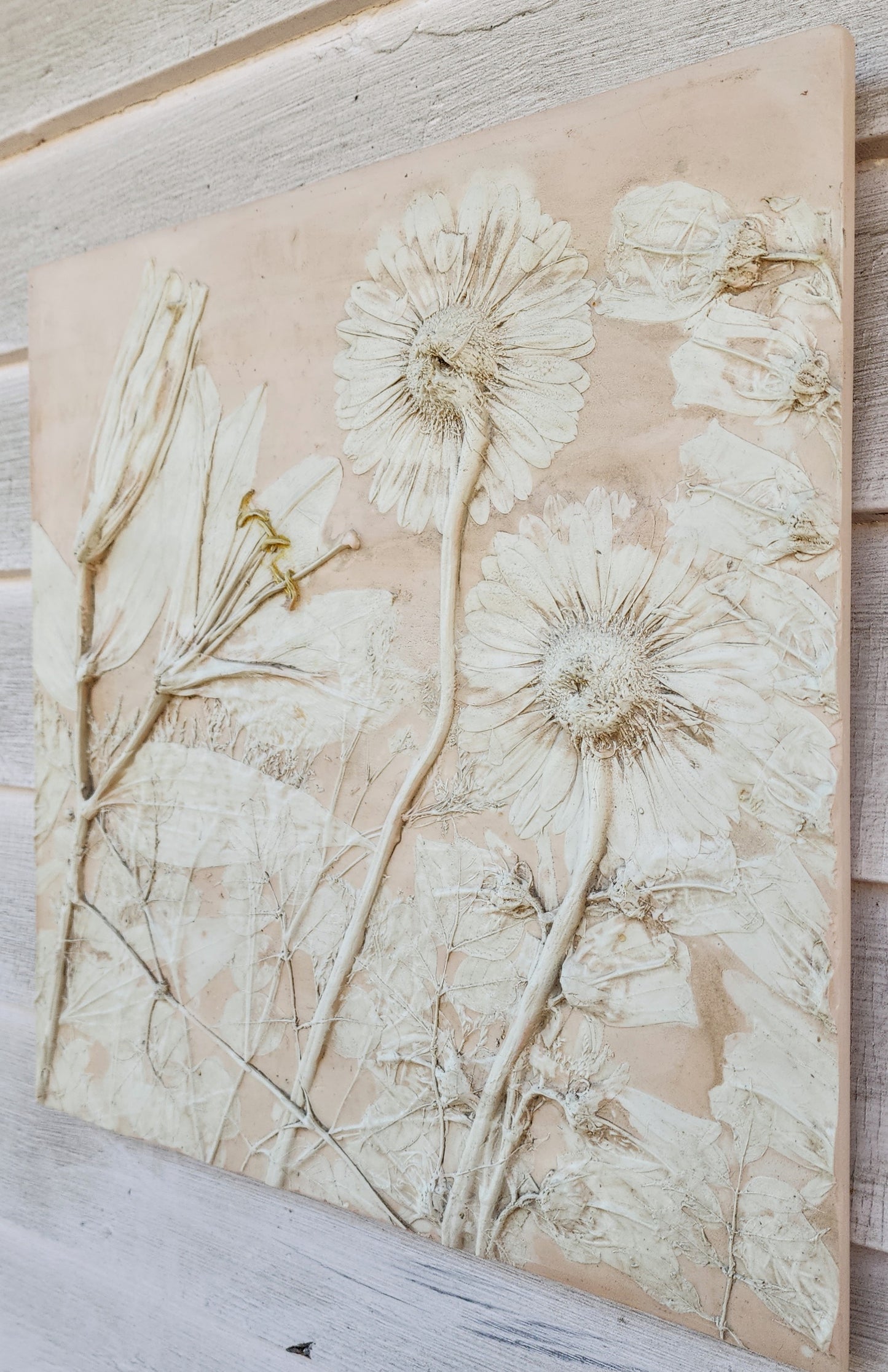 Plaster Botanical Bas Relief Artwork - Gerber Daisy Dark