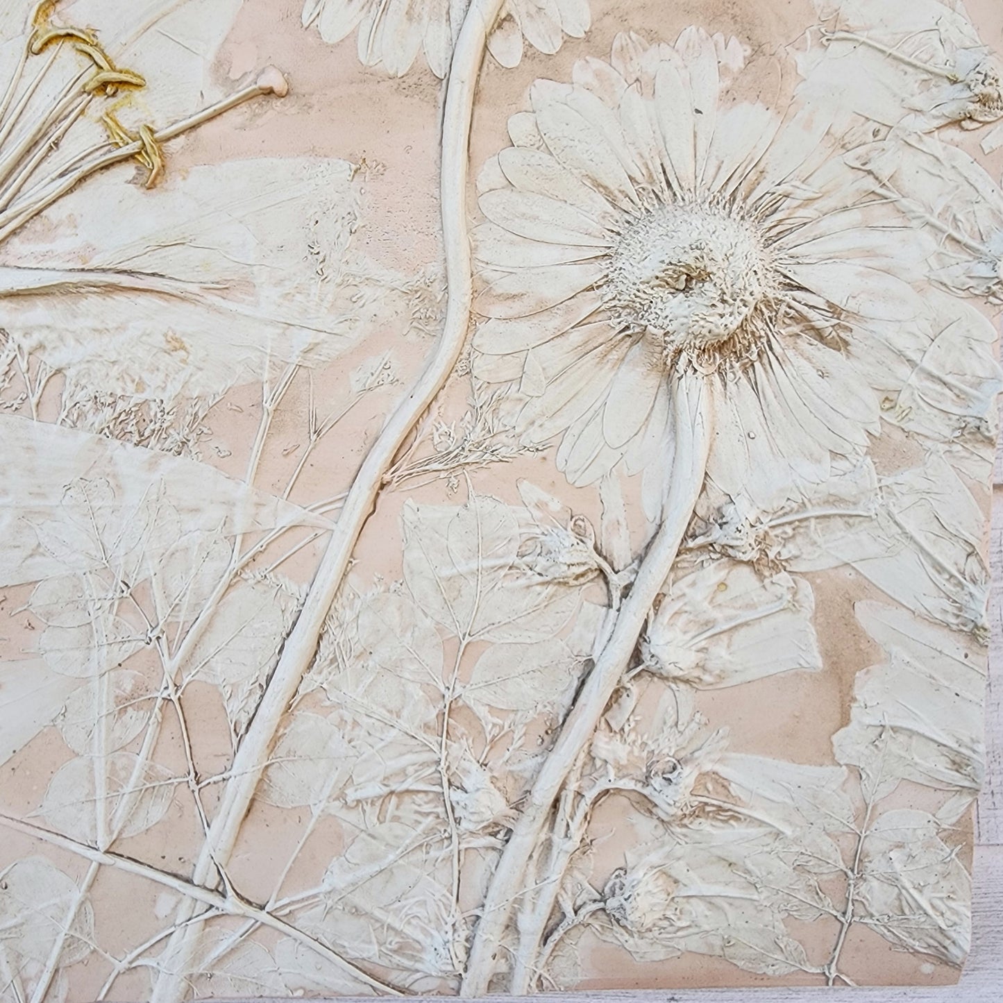 Plaster Botanical Bas Relief Artwork - Gerber Daisy Dark