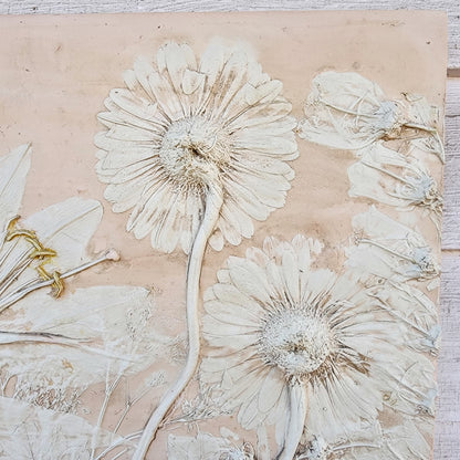 Plaster Botanical Bas Relief Artwork - Gerber Daisy Dark