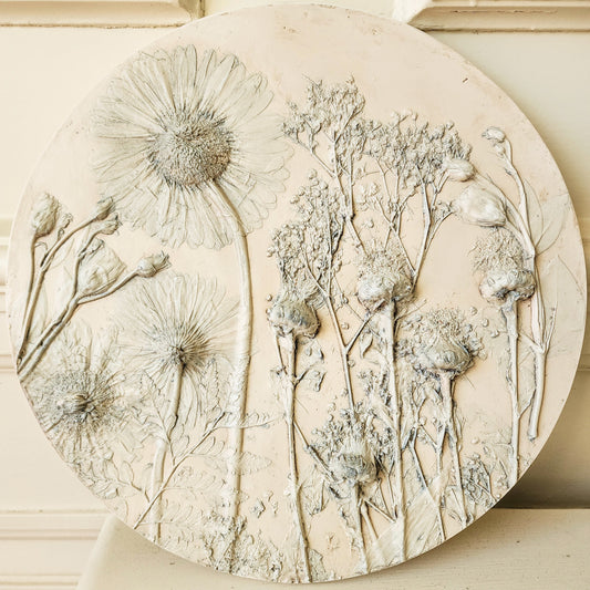 Plaster Botanical Bas Relief Artwork