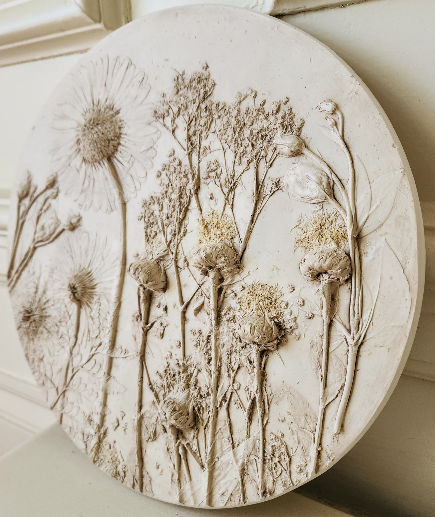 Plaster Botanical Bas Relief Artwork