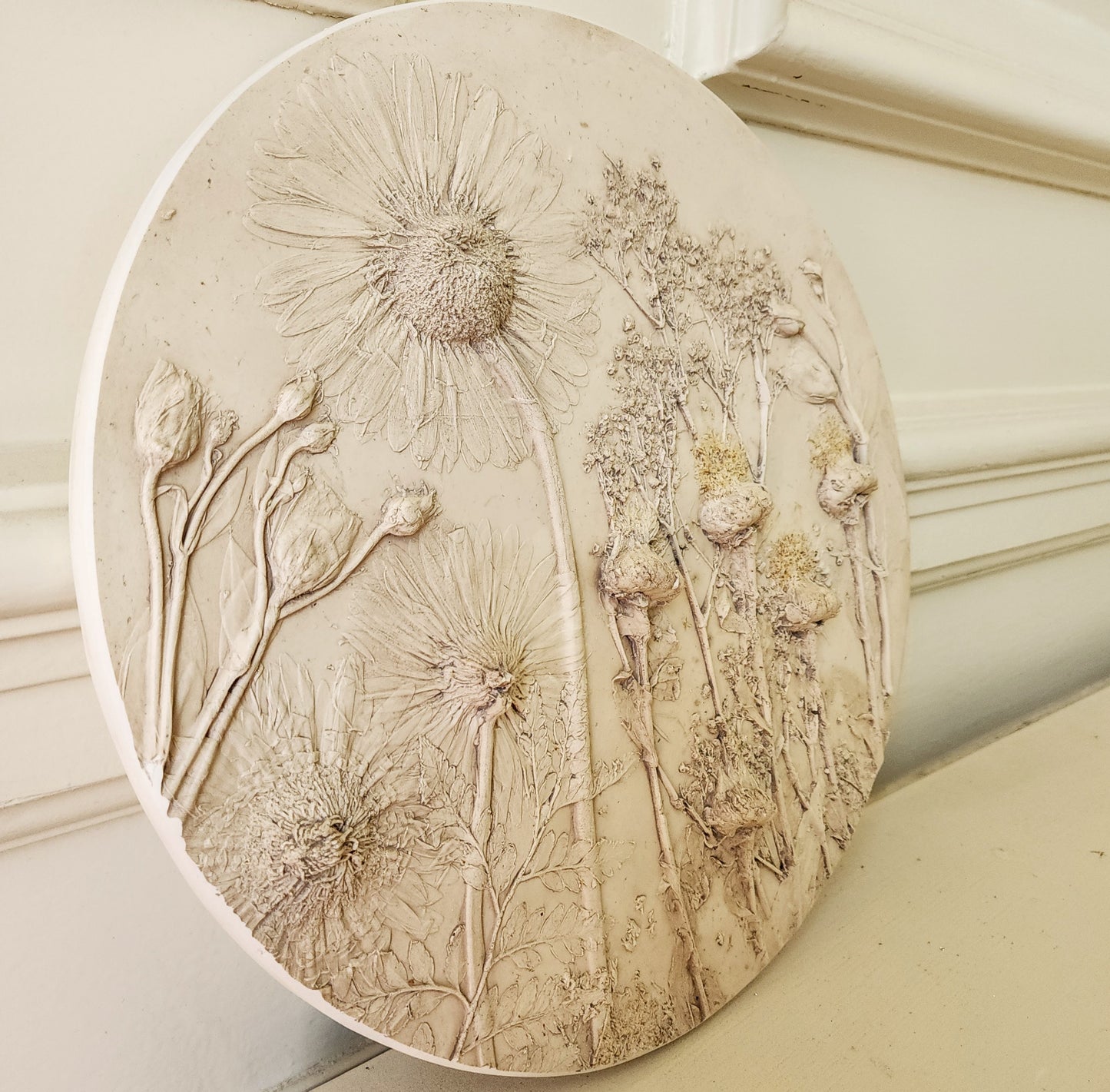 Plaster Botanical Bas Relief Artwork