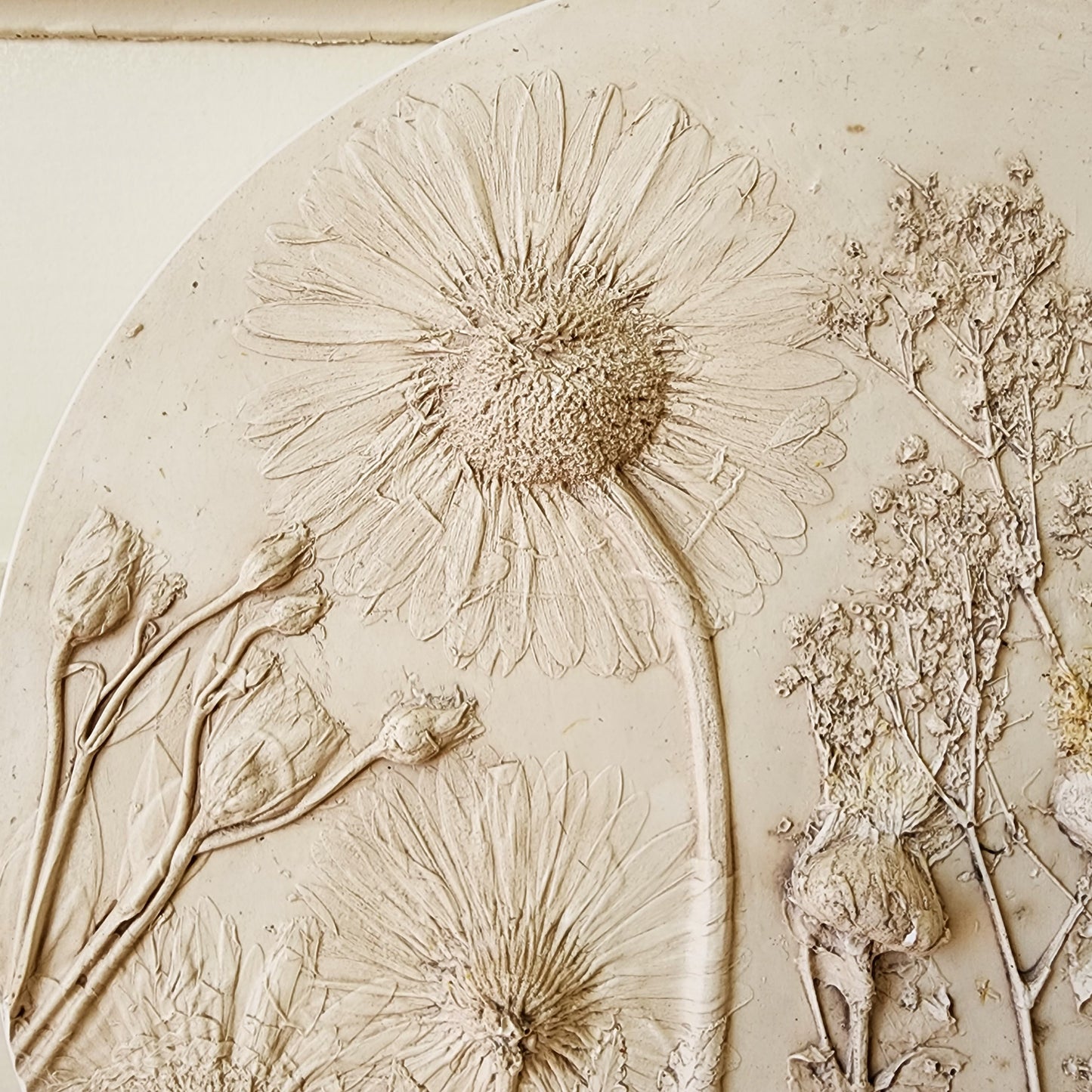 Plaster Botanical Bas Relief Artwork