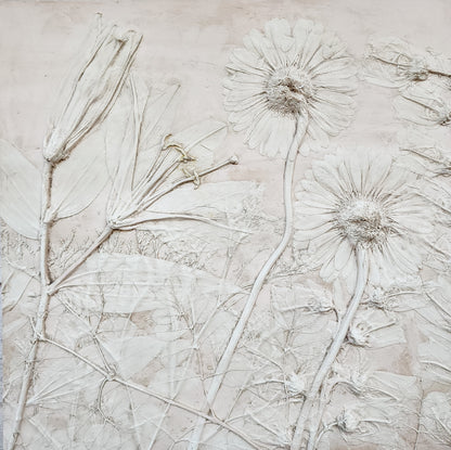 Plaster Botanical Bas Relief Artwork - Gerber Daisy Light