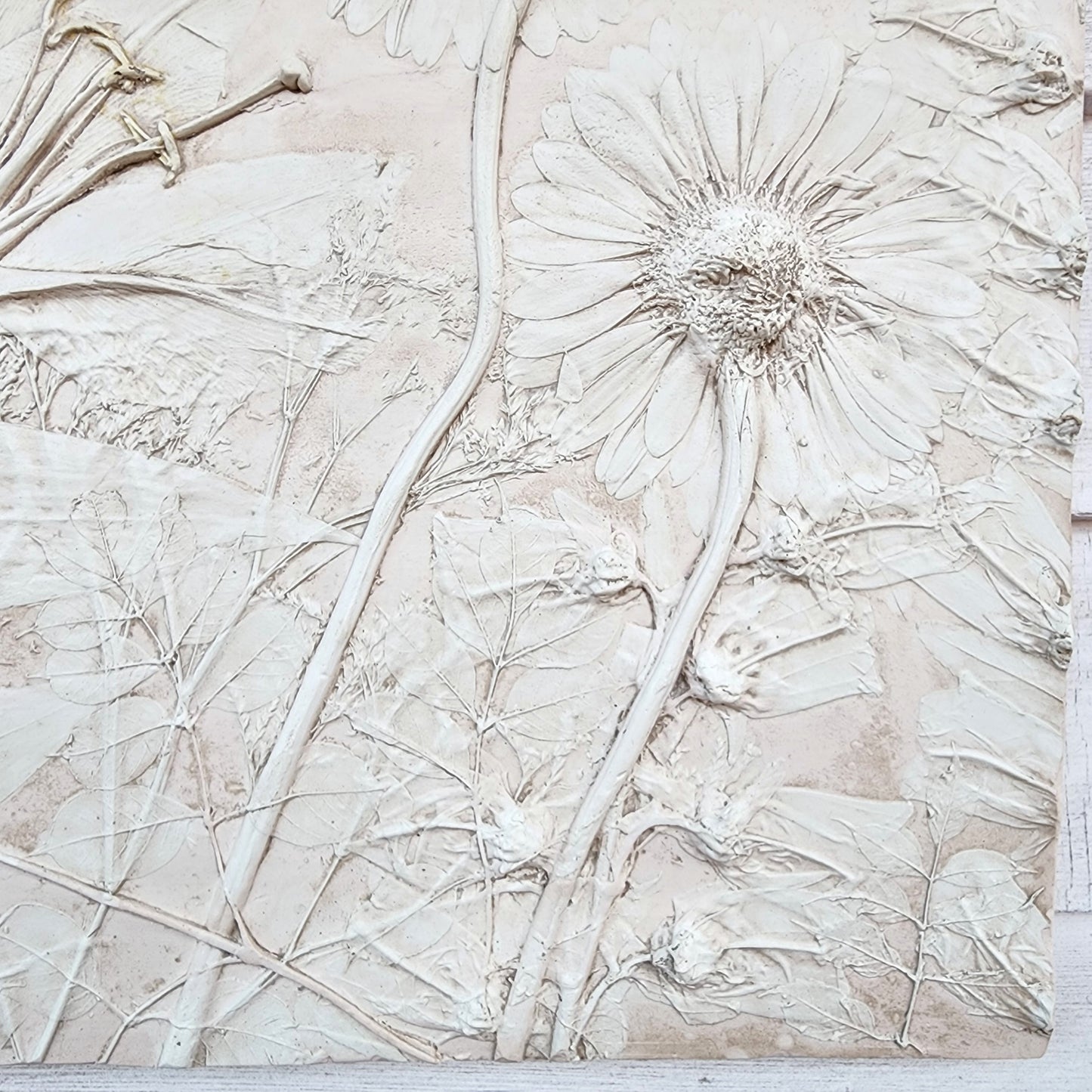 Plaster Botanical Bas Relief Artwork - Gerber Daisy Light