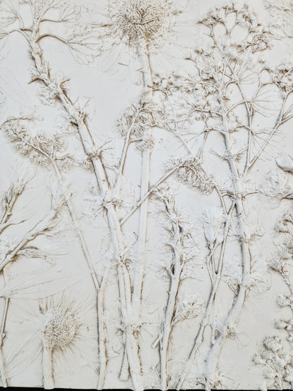 Plaster Botanical Bas Relief Artwork