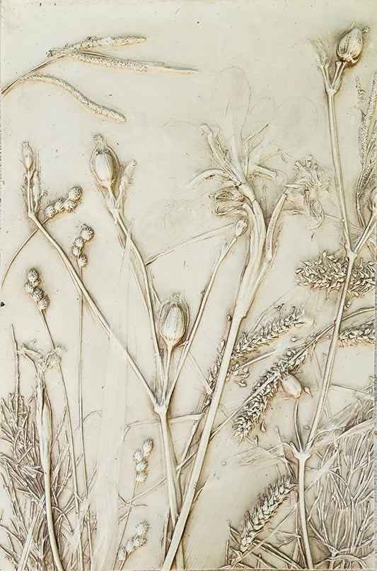 Plaster Botanical Bas Relief Artwork