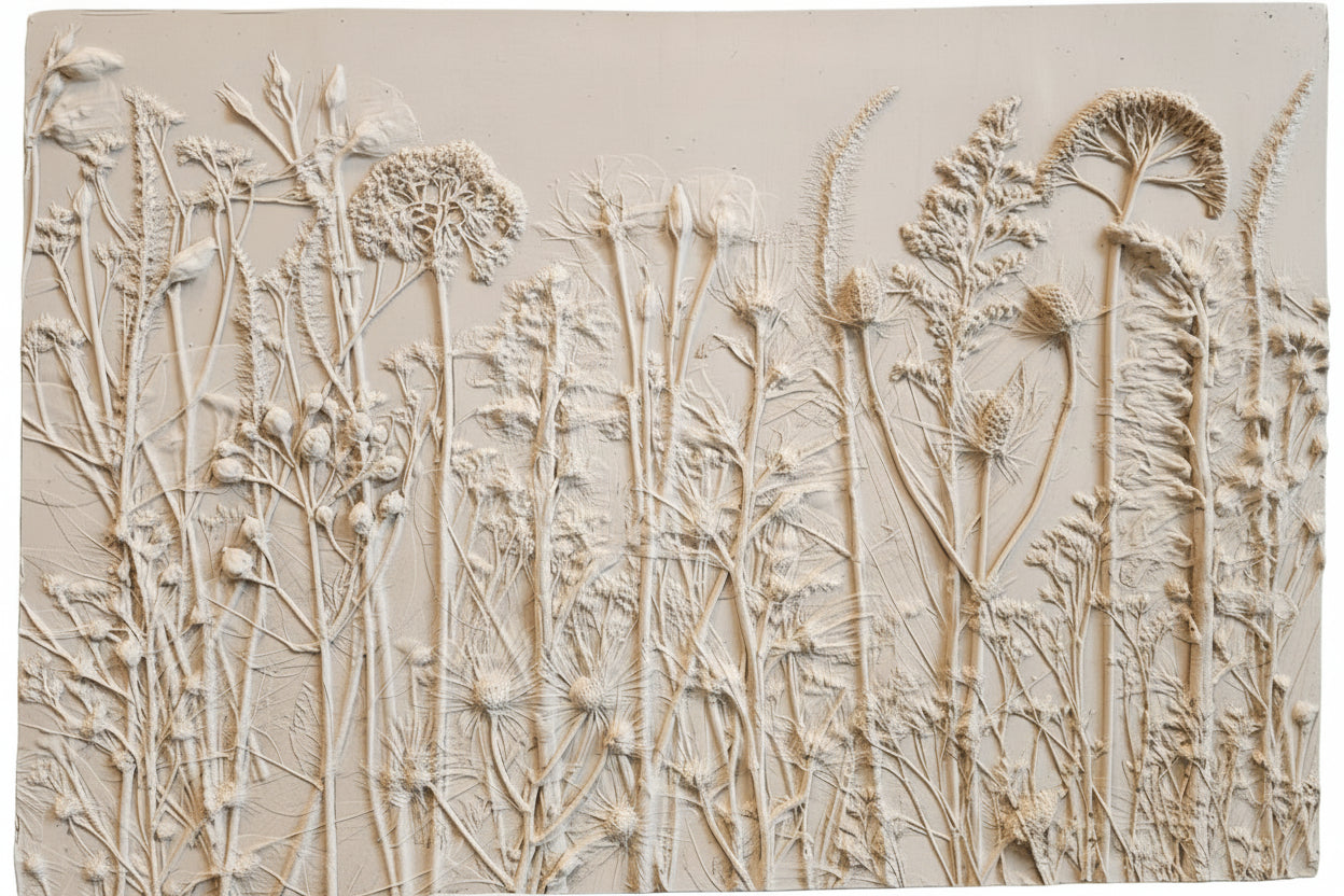 Plaster Botanical Bas Relief Artwork