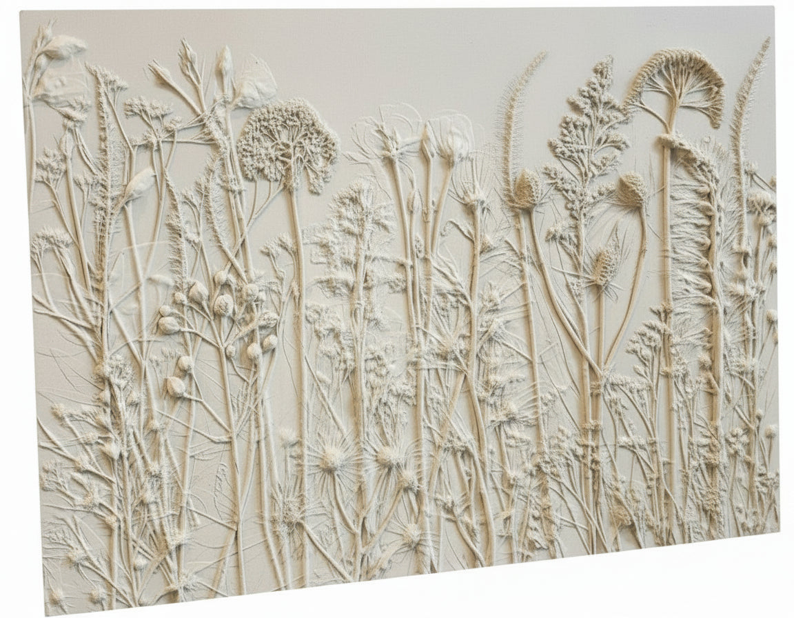 Plaster Botanical Bas Relief Artwork