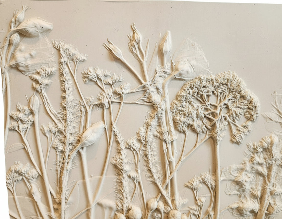 Plaster Botanical Bas Relief Artwork