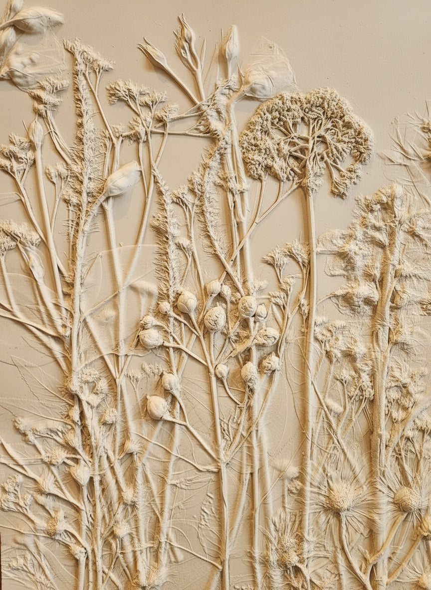 Plaster Botanical Bas Relief Artwork