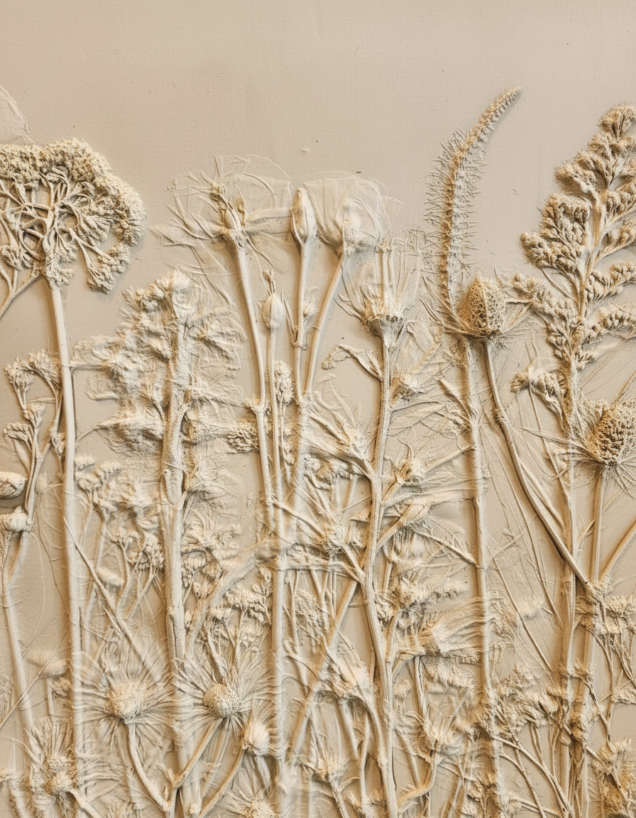 Plaster Botanical Bas Relief Artwork