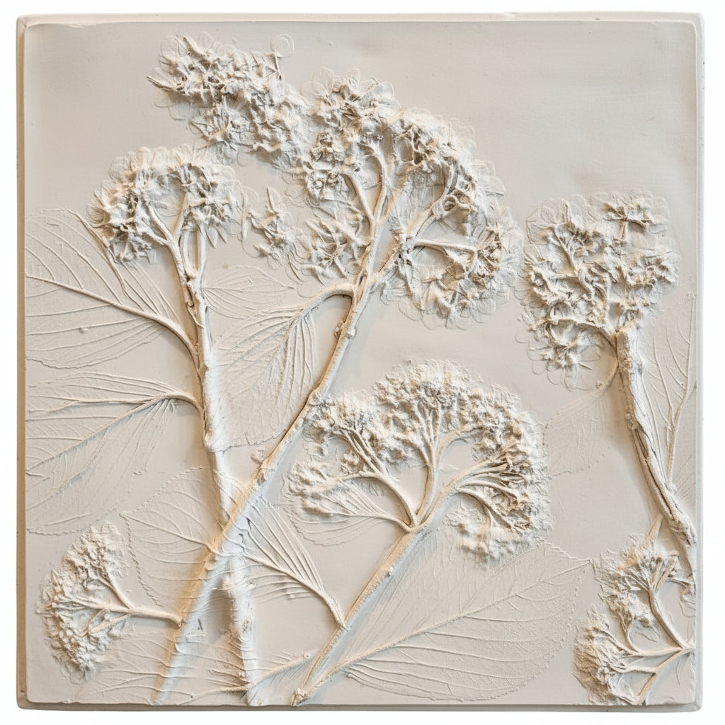 Plaster Botanical Bas Relief Artwork