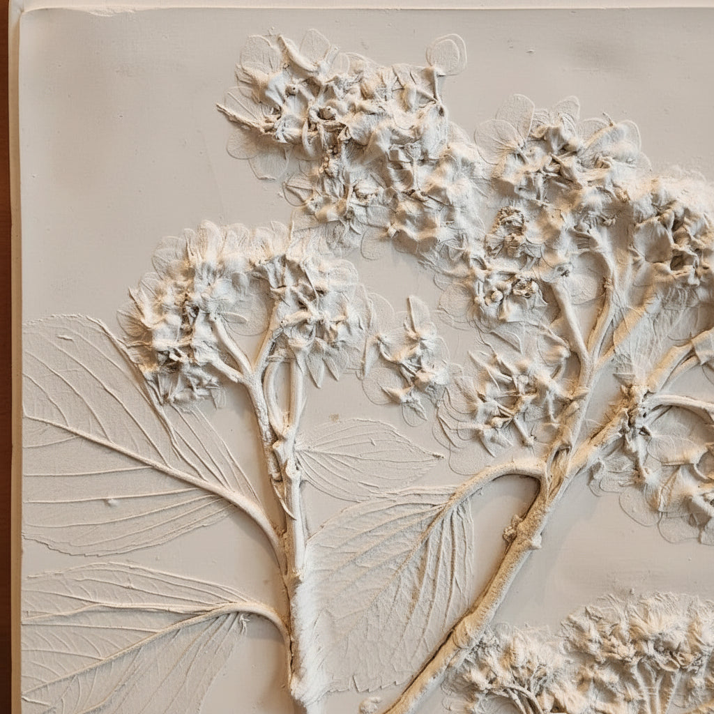 Plaster Botanical Bas Relief Artwork