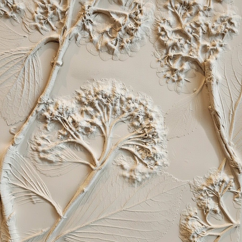 Plaster Botanical Bas Relief Artwork