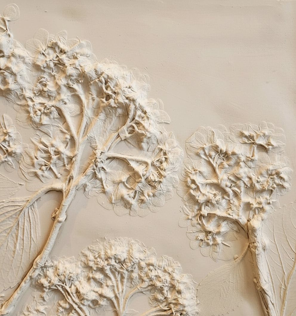 Plaster Botanical Bas Relief Artwork