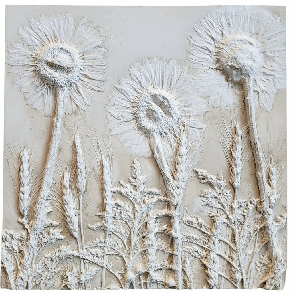Plaster Botanical Bas Relief Artwork