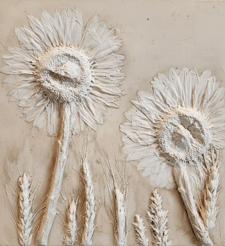 Plaster Botanical Bas Relief Artwork