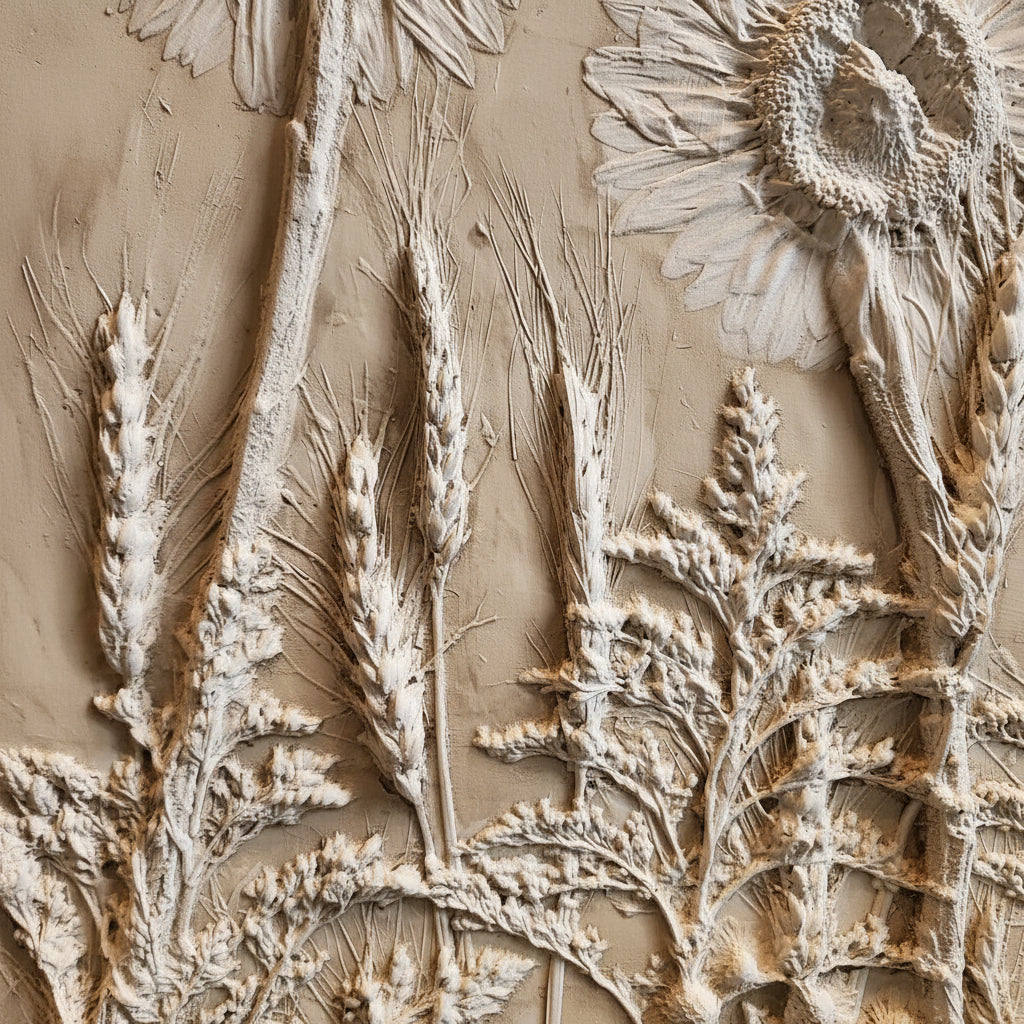 Plaster Botanical Bas Relief Artwork