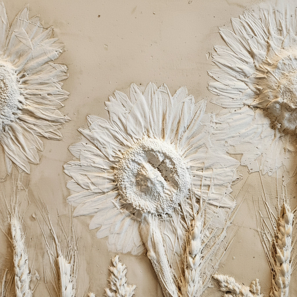 Plaster Botanical Bas Relief Artwork