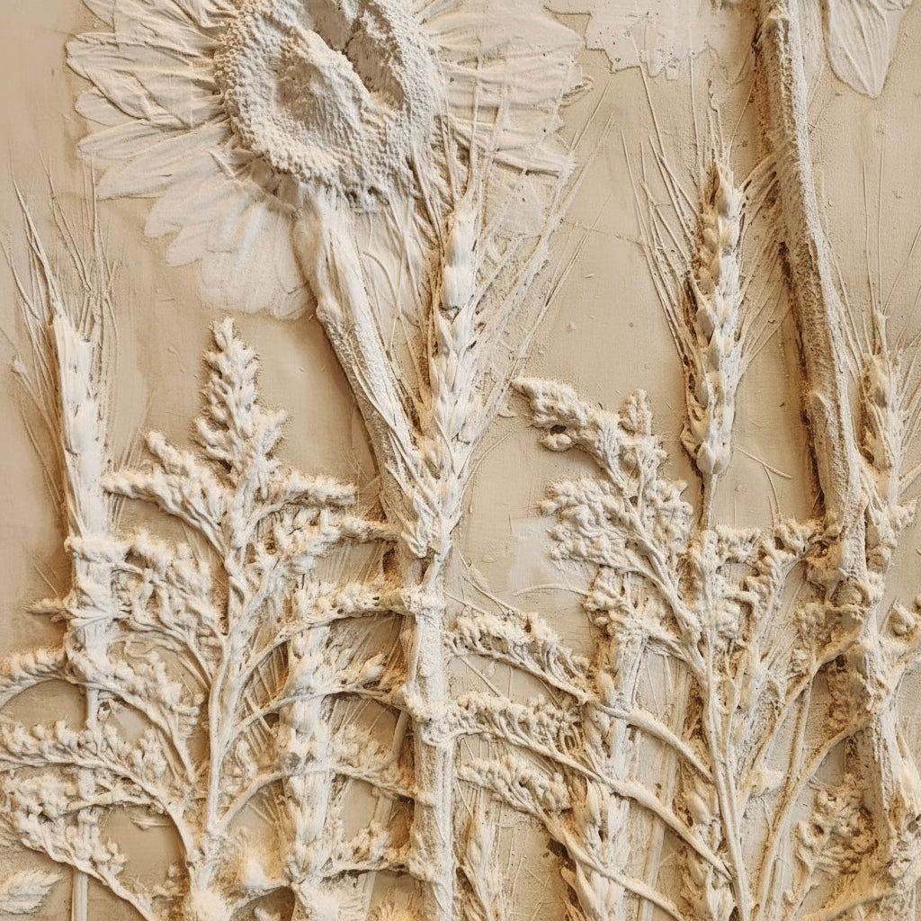 Plaster Botanical Bas Relief Artwork