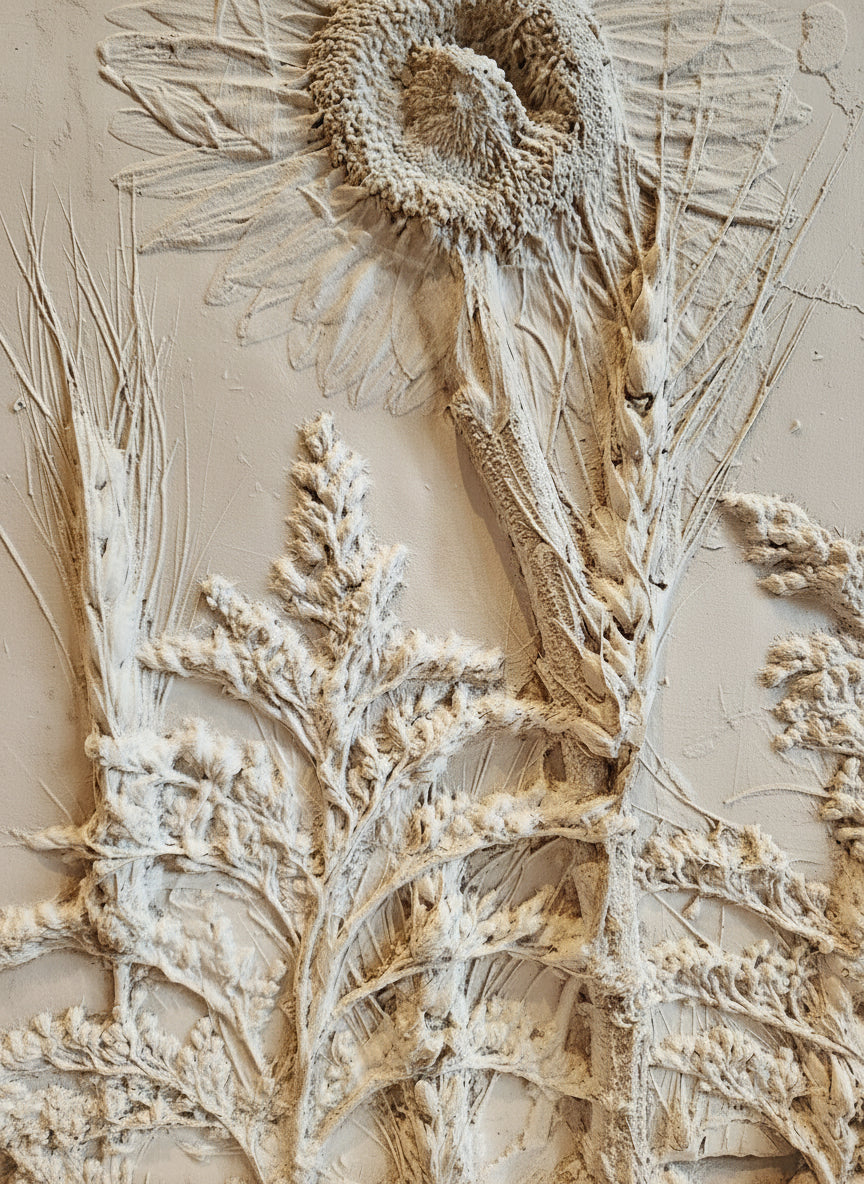 Plaster Botanical Bas Relief Artwork