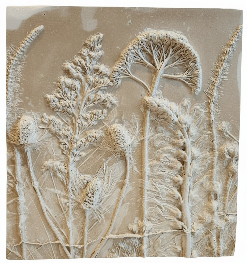Plaster Botanical Bas Relief Artwork