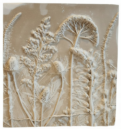 Plaster Botanical Bas Relief Artwork