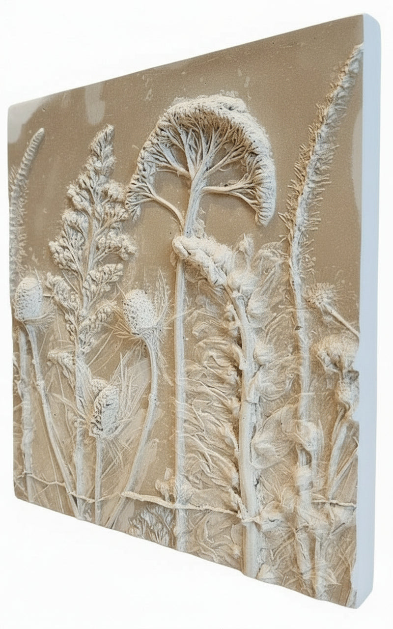 Plaster Botanical Bas Relief Artwork