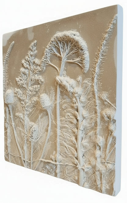 Plaster Botanical Bas Relief Artwork