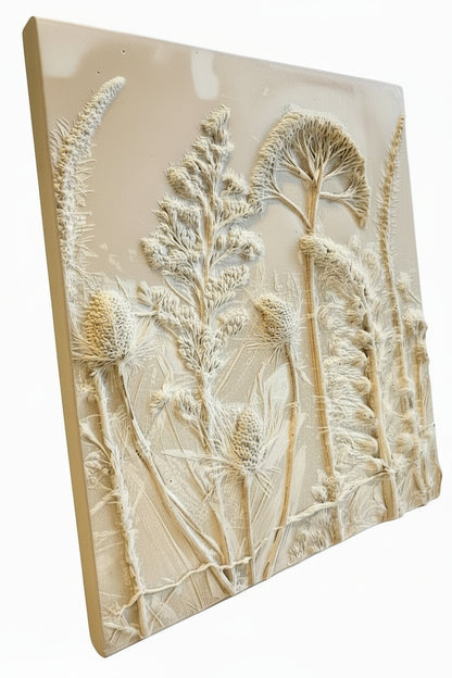 Plaster Botanical Bas Relief Artwork