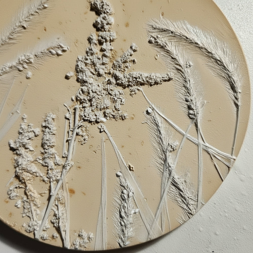 Plaster Botanical Bas Relief Artwork